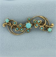 Anique Turquoise Flower and Vines Design Pin Brooc