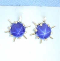 Star Sapphire Starburst Stud Earrings in 14k Yello