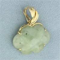 Hand Carved Jade Pendant in 14k Yellow Gold