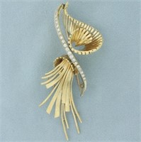 Diamond Tassel and Spiral Design Brooch in 14k Yel