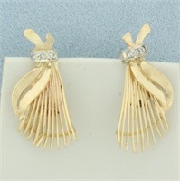 Diamond Tassel Fan Design Earrings in 14k Yellow G