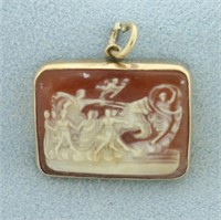 Hand Carved Shell Cameo Pendant in 14k Yellow Gold