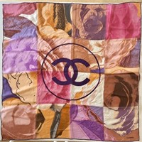 Chanel Vintage Silk Chiffon Flower CC Logo Purple