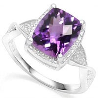 2.8CT Amethyst & Diamond Ring in Platinum over Ste