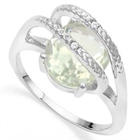 3D Green Amethyst Diamond Statement Ring in Sterli