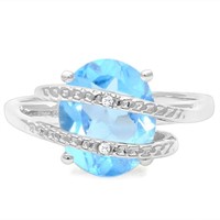3D Sky Blue Topaz & Diamond Statement Ring in Ster