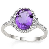 4CT Oval Amethyst & Diamond Halo Statement Ring in
