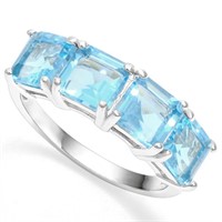 Over 3CTW Baby Swiss Blue Topaz 4 Stone Ring in St