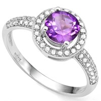 Over 1CTW Amethyst & White Sapphire Halo Ring in S