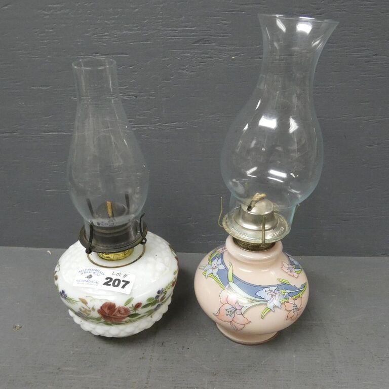 (2) Glass Oil Lamps