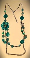 GORGEOUS 2-LAYER TEAL COLOR FLOWER NECKLACE