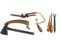Antique Tools,Hatchet,Wood Handle Tools,Etc