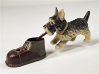 OCCUPIED JAPAN CELLULOID DOG W/ SHOE TOY