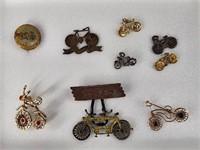 9) VINTAGE & ANTIQUE BIKE BICYCLE PINS BUTTONS