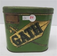 Gath tobacco tin. Measures: 5 1/2" H x 5 1/2" W.