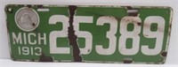 1913 Michigan porcelain license plate.