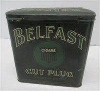 Belfast cut plug tobacco tin. Measures: 6 1/4"