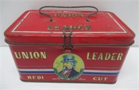 Tin Union leader tin. Measures: 3 3/4" H x 6 3/4"