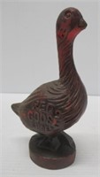 Cast iron red goose shoes bank. Measures: 8"