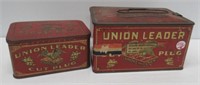 (2) Union leader tobacco tins. Tallest Measures: