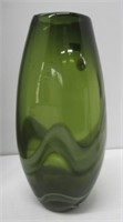 Art glass green vase. Measures: 10 1/2" tall.