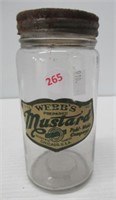 Webb mustard jar with lid. Measures: 6 1/2" tall.