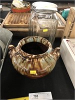 Glass Canister with Pottery Planter