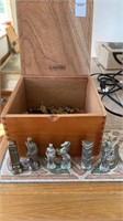 Chess pieces (metal)  in wood box