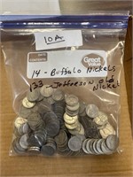 133 JEFFERSON NICKELS AND 14 BUFFALO NICKLES
