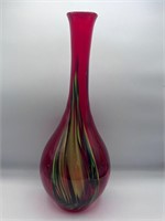Vintage MCM Styled Long Neck Hand Blown Red Vase