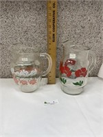 2 Floral Glass Pitchers