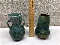 2 Blue/Green Colored pottery vases