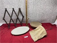 Rack, Wood bowl, clothespin bag, platter