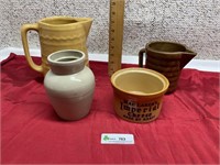 Stoneware Pitchers, Vase & Cheese Crock