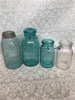 Lot of Blue jars half gallons and quarts