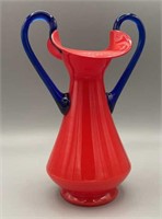 Tango Art Glass Pitched with Cobalt Handles