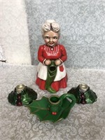 Vintage Christmas ceramic Mrs Santa and Holly