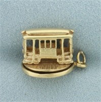 Vintage Mechanical Cable Car Trolley Charm in 14k