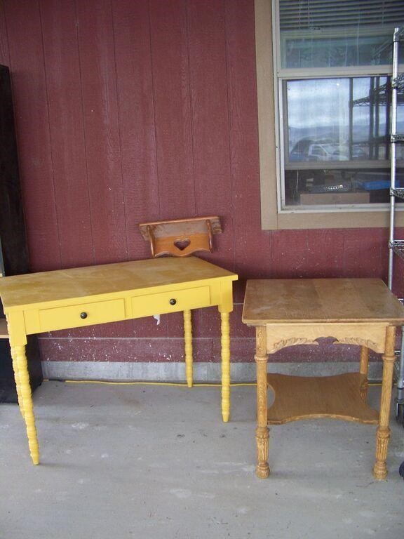 Desk & oak side table