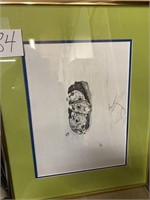 FRAMED BABY SQUIRRELS IN TREE ETCHING PRINT