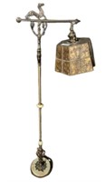 Rare 19th c Wrought Iron Floor Lamp w/ Mica Shade.