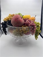 Gorham Chantilly Etched glass bowl  faux fruit