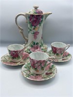 Hand-painted vintage tea pot and cups
