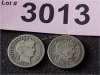 Two 1916 Barber silver dimes