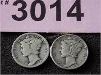 1929 S and 1945 Mercury silver dimes