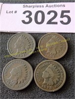 Four Indian Head pennies 1897, 1898, 1903, 1906