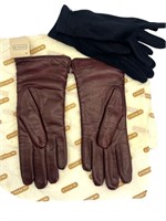 COACH Burgundy Leather & Cashmere Dress Gloves