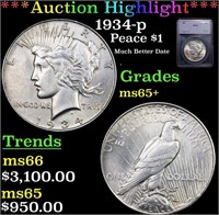 ***Auction Highlight*** 1934-p Peace Dollar $1 Gra