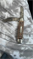Vintage colonial USA bone handle 2 blade knife