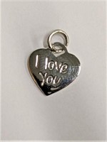 .925 Silver "I Love You" Heart Pendant/Charm   A